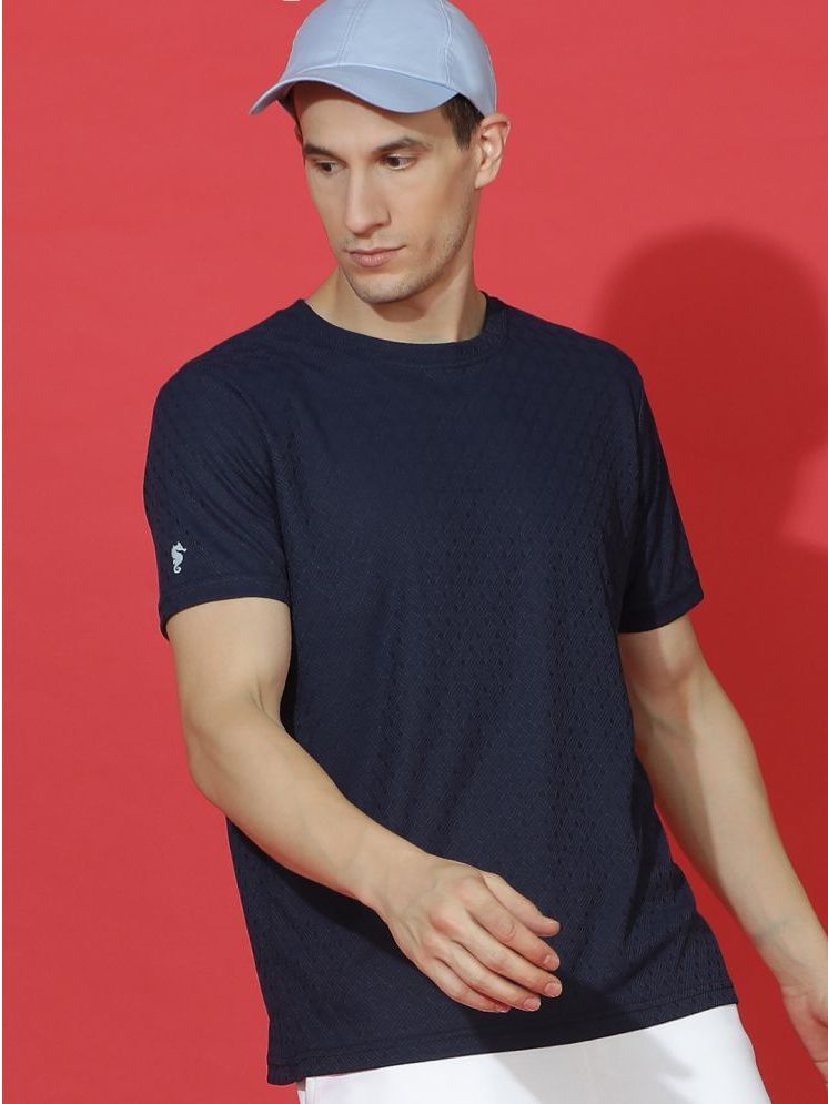     			EPPE Polyester Slim Fit Self Design Half Sleeves Men's Round T-Shirt - Navy Blue ( Pack of 1 )