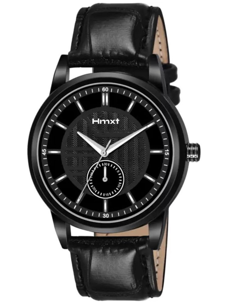     			HMXT Black Leather Analog Men's Watch