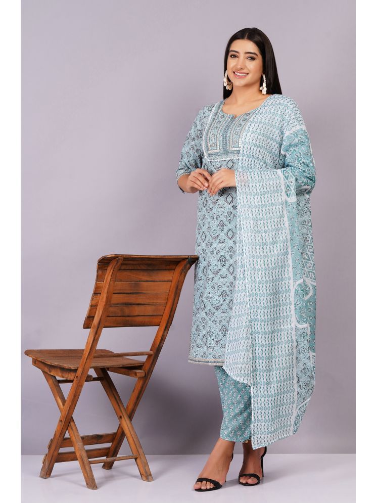     			JC4U Cotton Printed Kurti With Pants Women's Stitched Salwar Suit - Blue ( Pack of 1 )