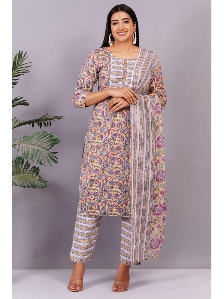     			Jyoti Cotton Printed Kurti With Pants Women's Stitched Salwar Suit - Beige ( Pack of 1 )