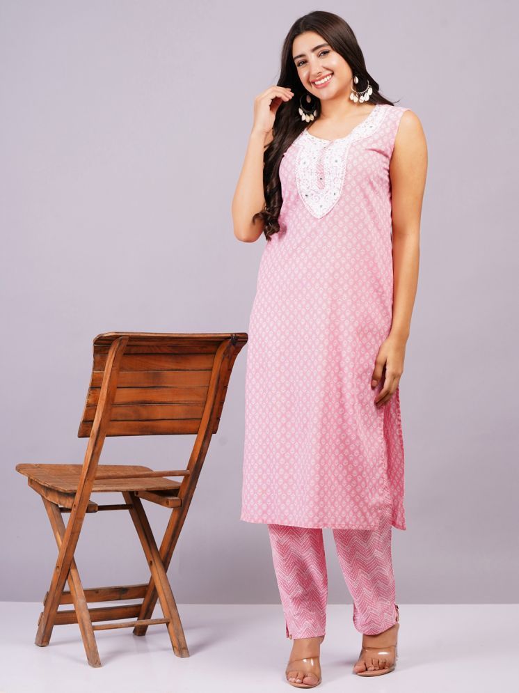     			Jyoti Cotton Printed Kurti With Pants Women's Stitched Salwar Suit - Pink ( Pack of 1 )