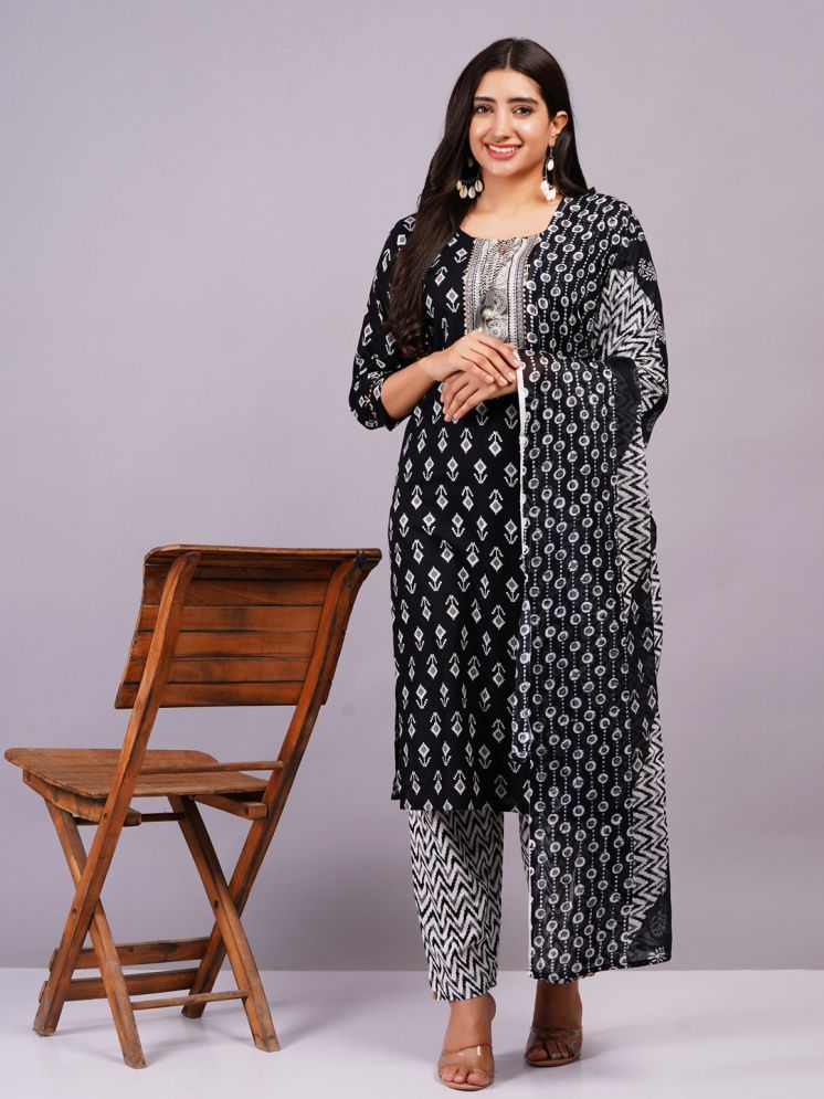     			Jyoti Cotton Printed Kurti With Pants Women's Stitched Salwar Suit - Black ( Pack of 1 )