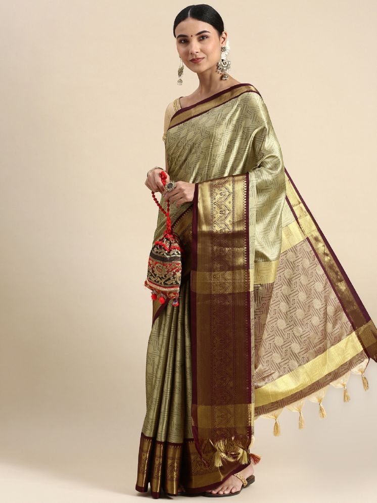     			Lady Shopi Banarasi Silk Embellished Saree With Blouse Piece - Brown ( Pack of 1 )