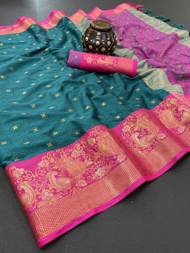     			Lady Shopi Silk Blend Embellished Saree With Blouse Piece - Blue ( Pack of 1 )