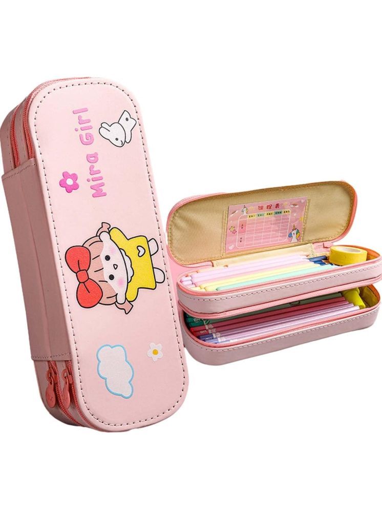     			PANSHUB Zipper Pencil case Large-Capacity Stationery Box Double-Layer Pencil Pouch Cute Stationery Box Cute School Supplies Kids Boys Girls Multicolor (Light Pink - Pencil Pouch)