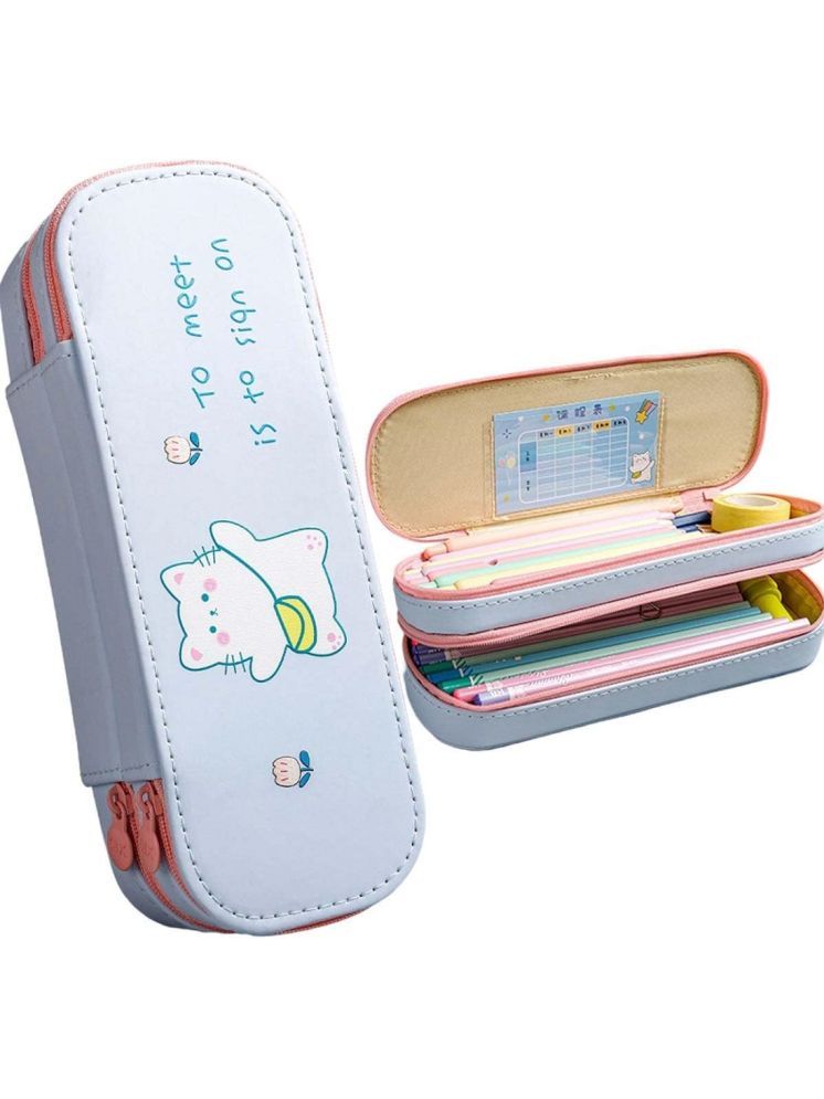     			PANSHUB Zipper Pencil case Large-Capacity Stationery Box Double-Layer Pencil Pouch Cute Stationery Box Cute School Supplies Kids Boys Girls Multicolor (Sky Blue- Pencil Pouch)