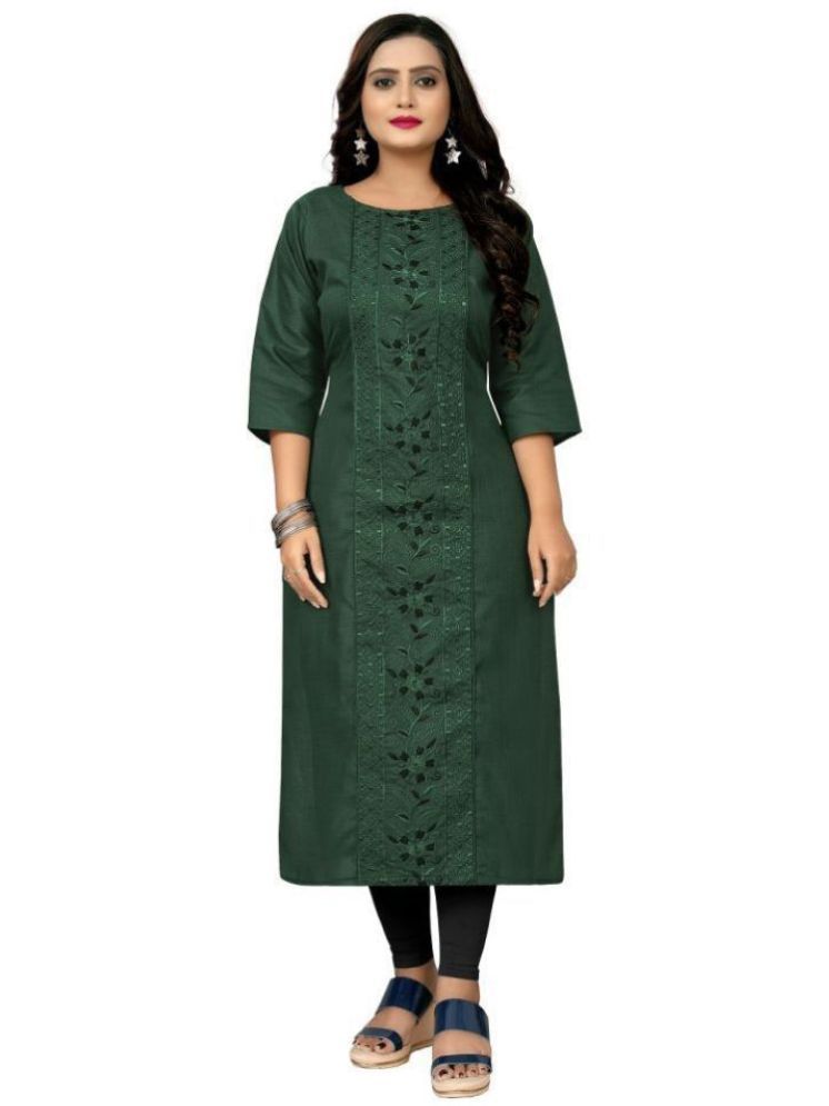     			SHIPYA Cotton Blend Embroidered Straight Women's Kurti - Green ( Pack of 1 )