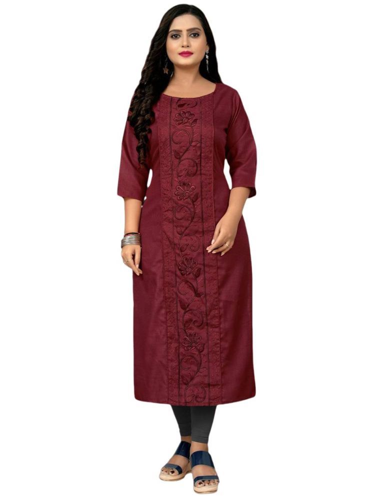     			SHIPYA Cotton Blend Embroidered Straight Women's Kurti - Maroon ( Pack of 1 )