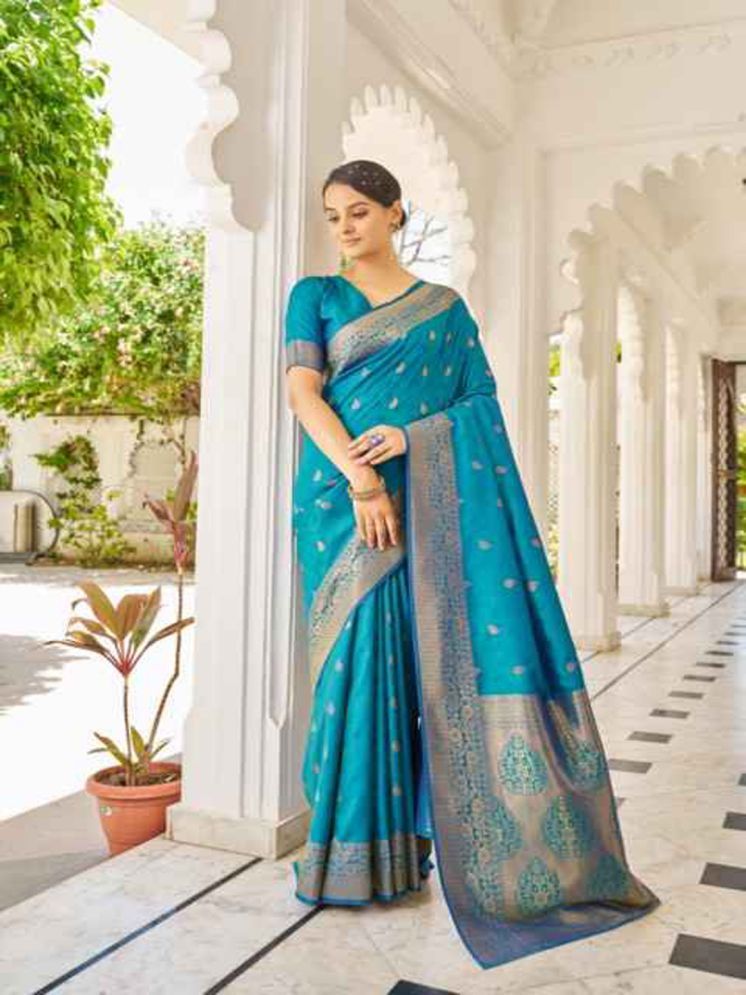     			KRIMMPLE Silk Blend Woven Saree With Blouse Piece - Blue ( Pack of 1 )