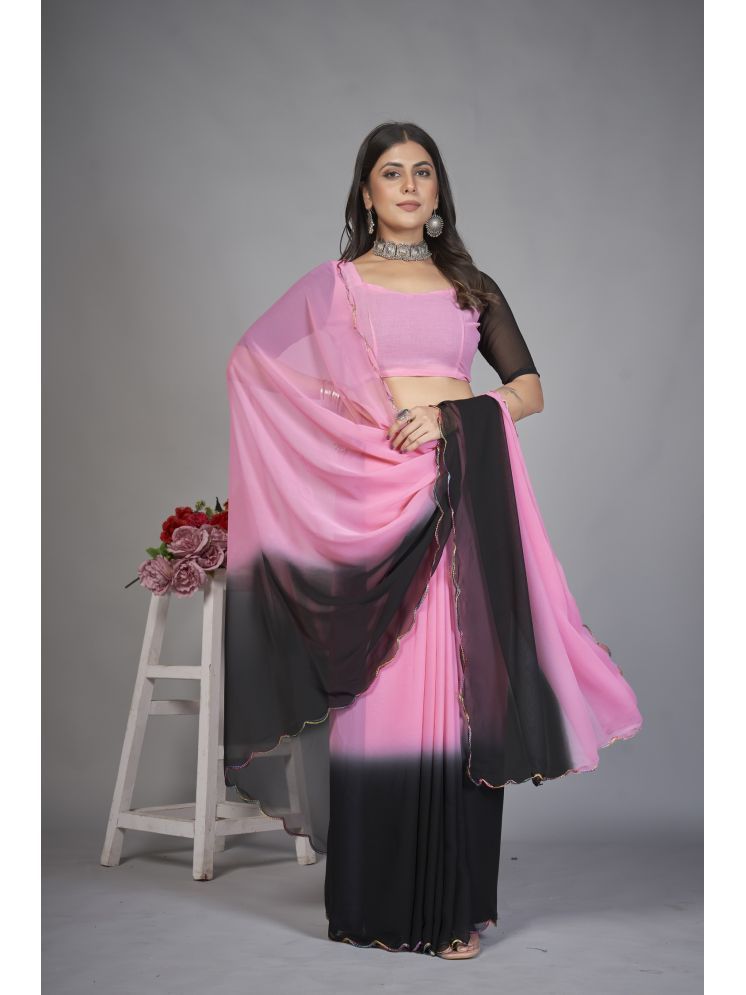     			Lady Shopi Georgette Printed Saree With Blouse Piece - Pink ( Pack of 1 )