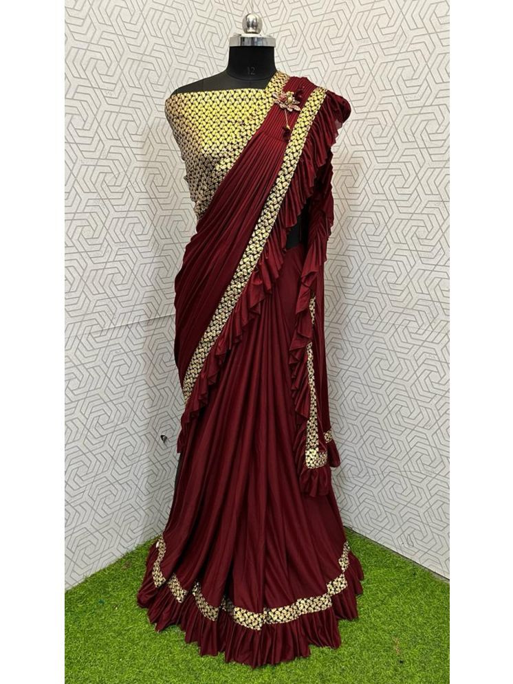     			Lady Shopi Lycra Embellished Saree With Blouse Piece - Maroon ( Pack of 1 )