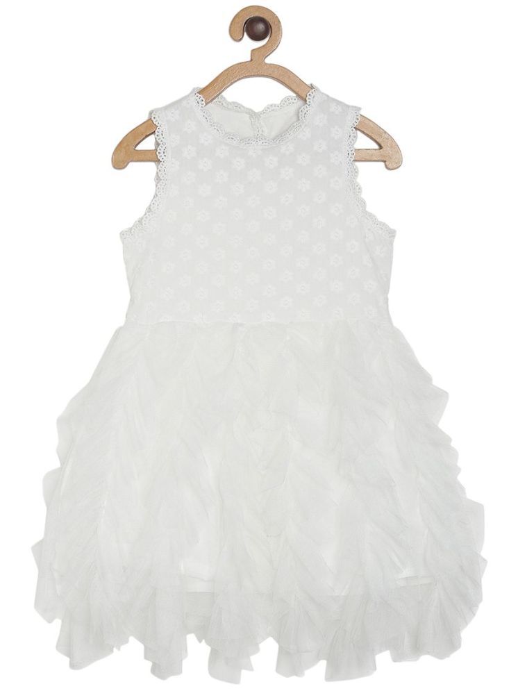     			MINI KLUB White Cotton Girls A-line Dress ( Pack of 1 )