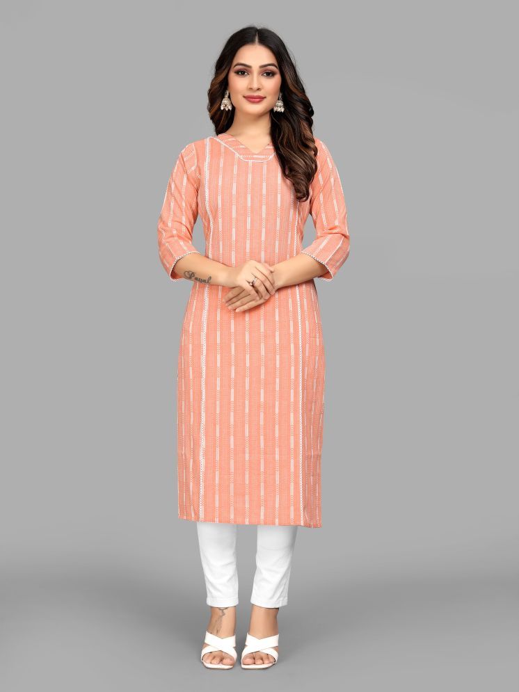     			Parnavi Cotton Striped Straight Women's Kurti - Orange ( Pack of 1 )