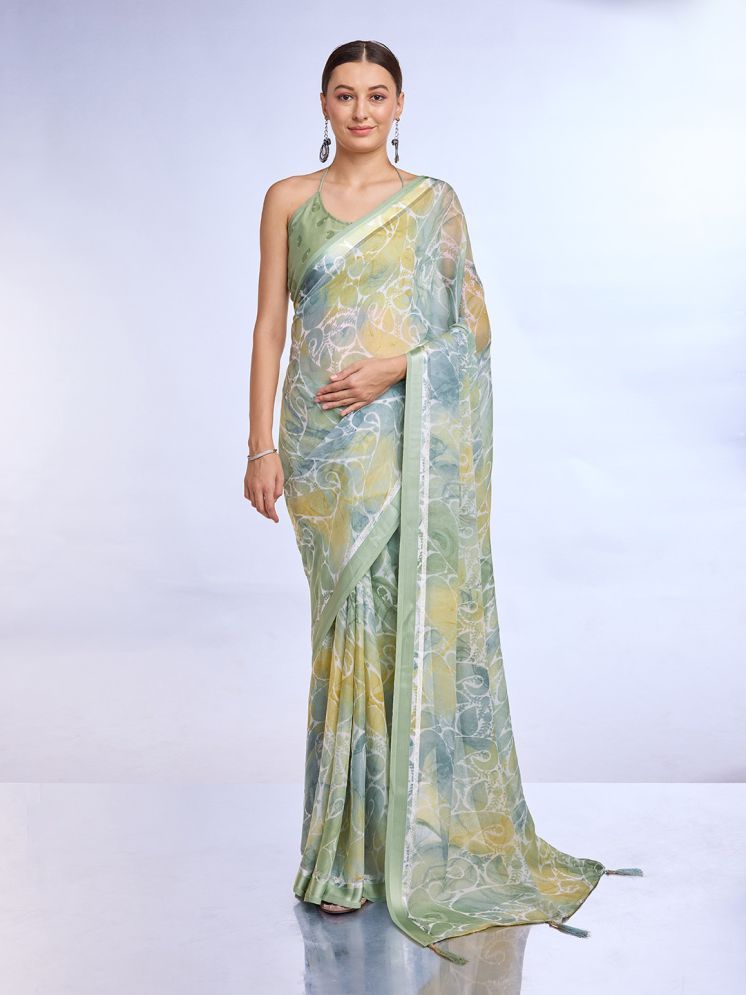     			Rekha Maniyar Georgette Printed Saree With Blouse Piece - Turquoise ( Pack of 1 )