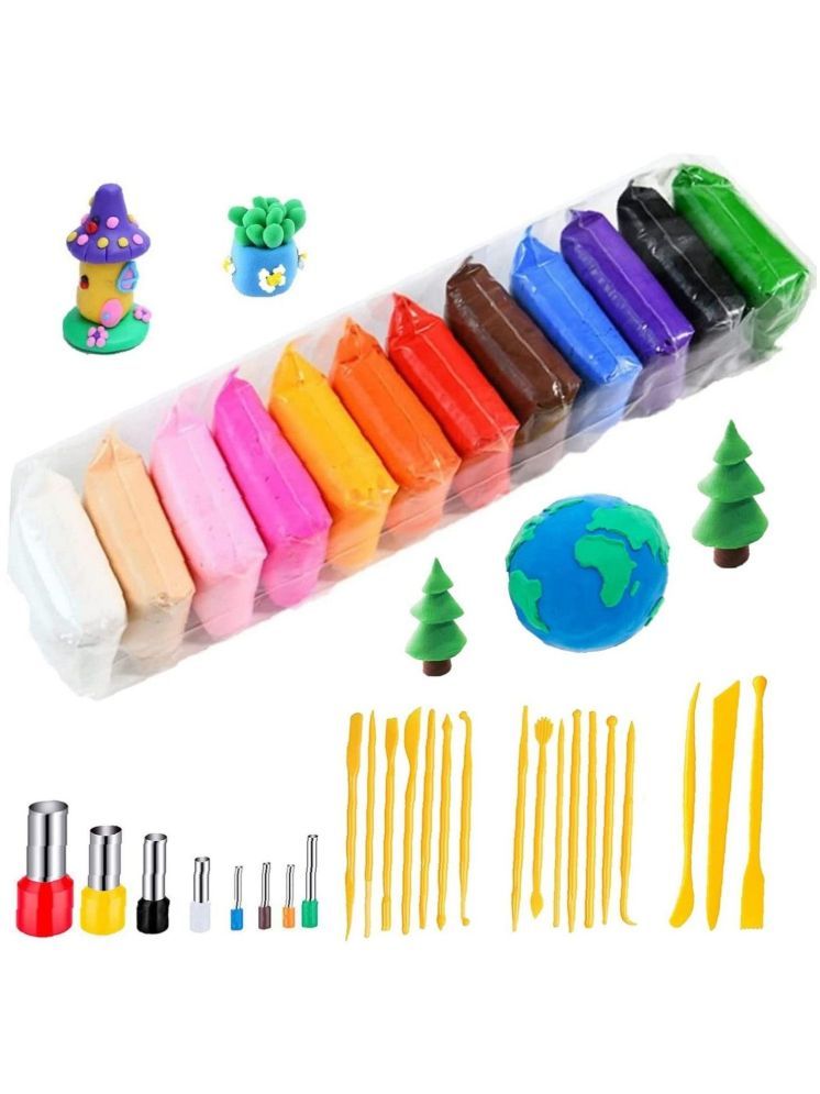     			Freedy (Pack of 12) Air Dry Clay, Colorful Children Soft Clay, Creative Art Crafts, Gifts for Kids-Multi Color. Non-Toxic Modeling Magic Fluffy Foam Bouncing Clay Putty Kit for Kids with Tools