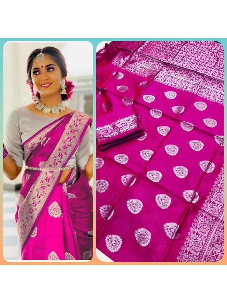     			Lady Shopi Art Silk Solid Saree With Blouse Piece - Fluorescent Pink ( Pack of 1 )