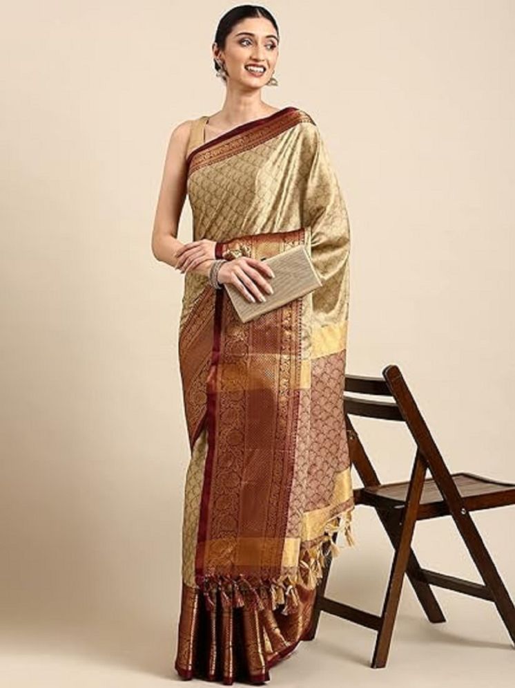     			Lady Shopi Cotton Silk Embellished Saree With Blouse Piece - Brown ( Pack of 1 )