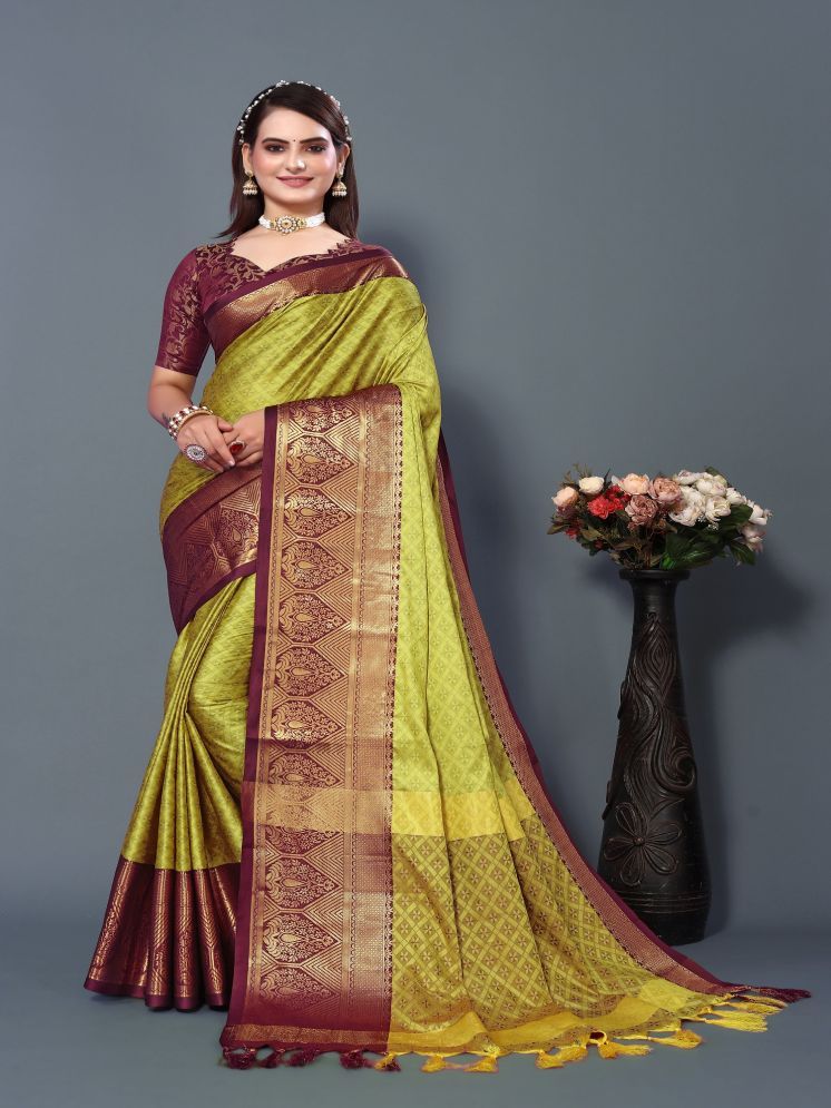     			Lady Shopi Cotton Silk Embellished Saree With Blouse Piece - Brown ( Pack of 1 )