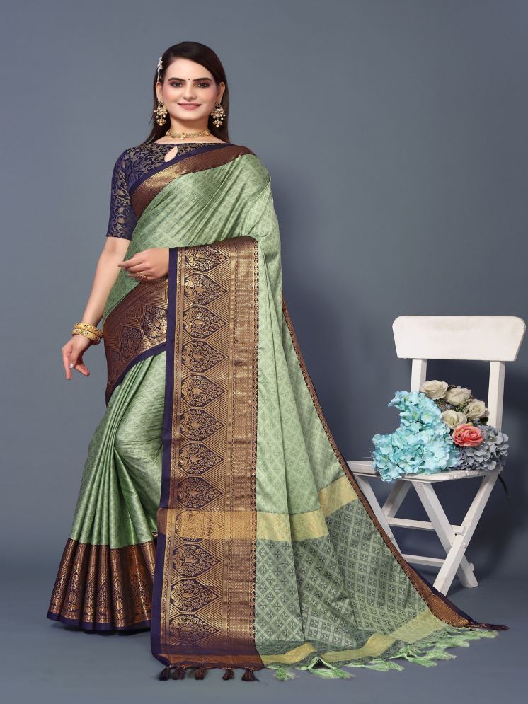     			Lady Shopi Cotton Silk Embellished Saree With Blouse Piece - Sea Green ( Pack of 1 )