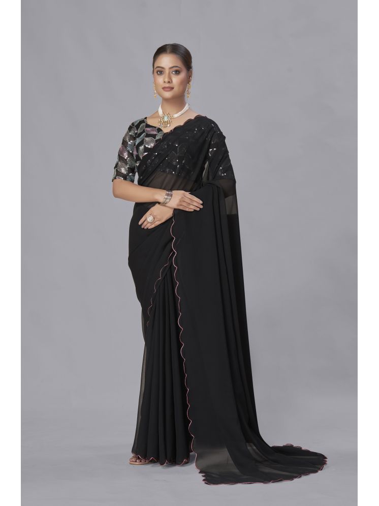     			Lady Shopi Georgette Embellished Saree With Blouse Piece - Black ( Pack of 1 )