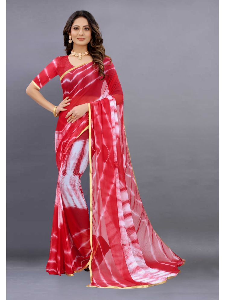     			Lady Shopi Georgette Embellished Saree With Blouse Piece - Red ( Pack of 1 )