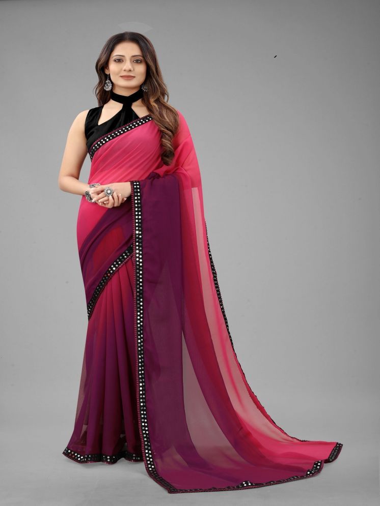     			Lady Shopi Georgette Embellished Saree With Blouse Piece - Purple ( Pack of 1 )