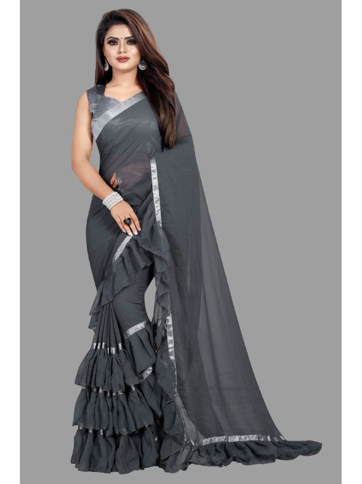     			Lady Shopi Georgette Solid Saree With Blouse Piece - Grey ( Pack of 1 )