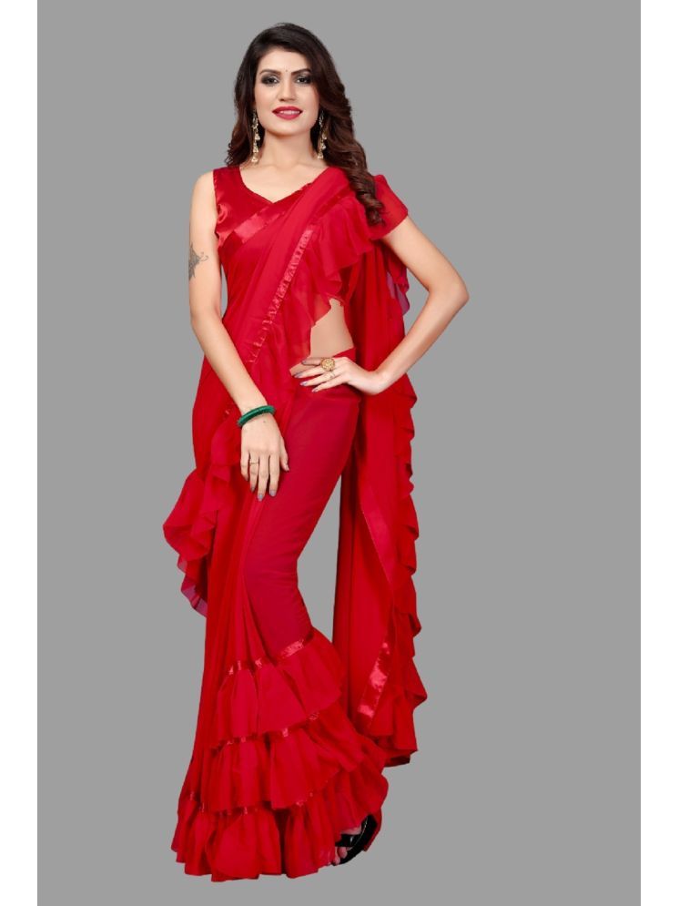     			Lady Shopi Georgette Solid Saree With Blouse Piece - Maroon ( Pack of 1 )