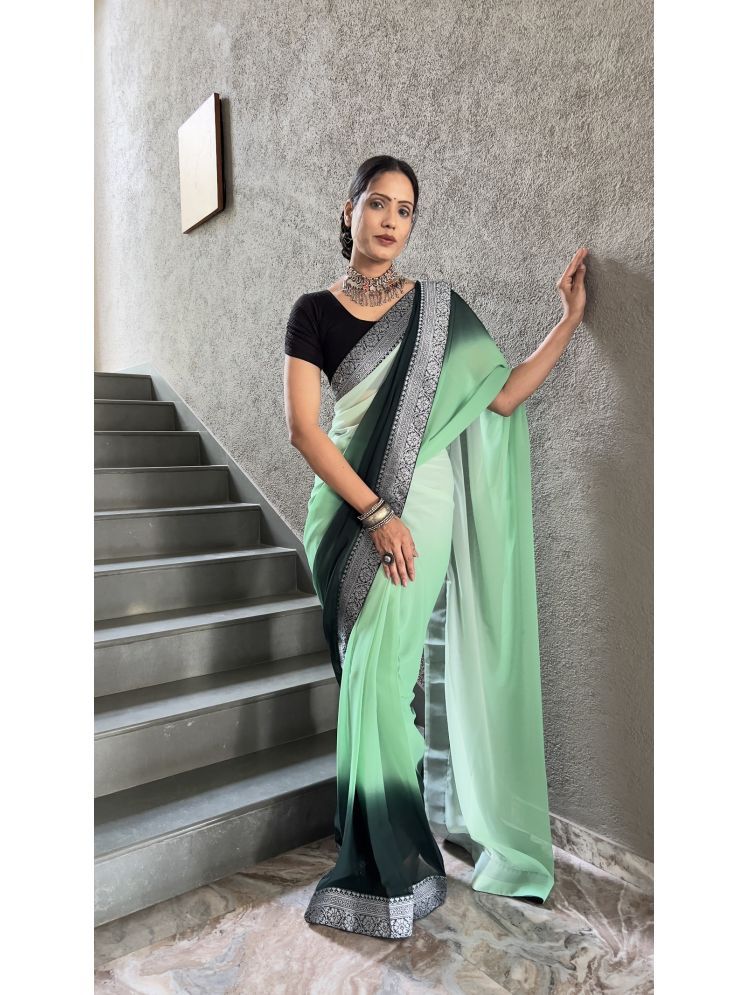     			Lady Shopi Georgette Solid Saree With Blouse Piece - Green ( Pack of 1 )