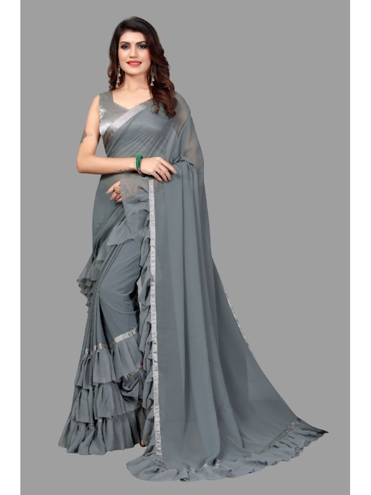     			Lady Shopi Georgette Solid Saree With Blouse Piece - Grey ( Pack of 1 )