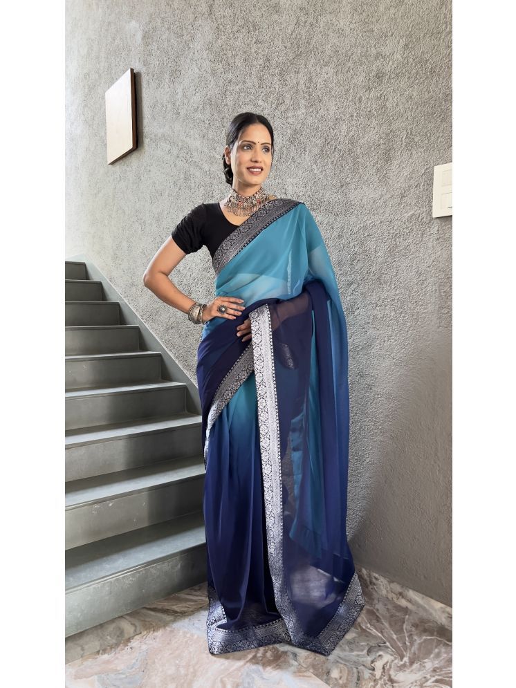     			Lady Shopi Georgette Solid Saree With Blouse Piece - Blue ( Pack of 1 )