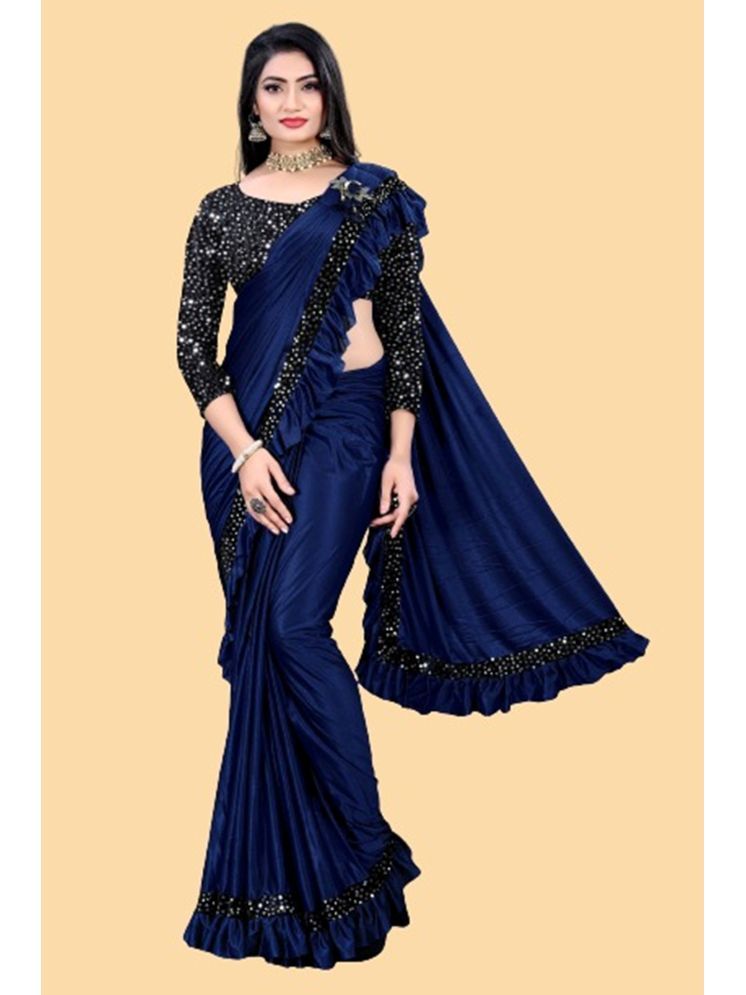     			Lady Shopi Lycra Embellished Saree With Blouse Piece - Navy Blue ( Pack of 1 )