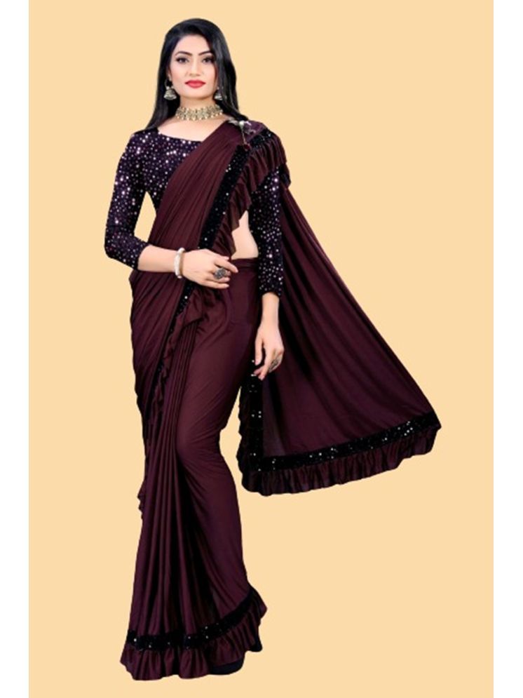     			Lady Shopi Lycra Embellished Saree With Blouse Piece - Purple ( Pack of 1 )