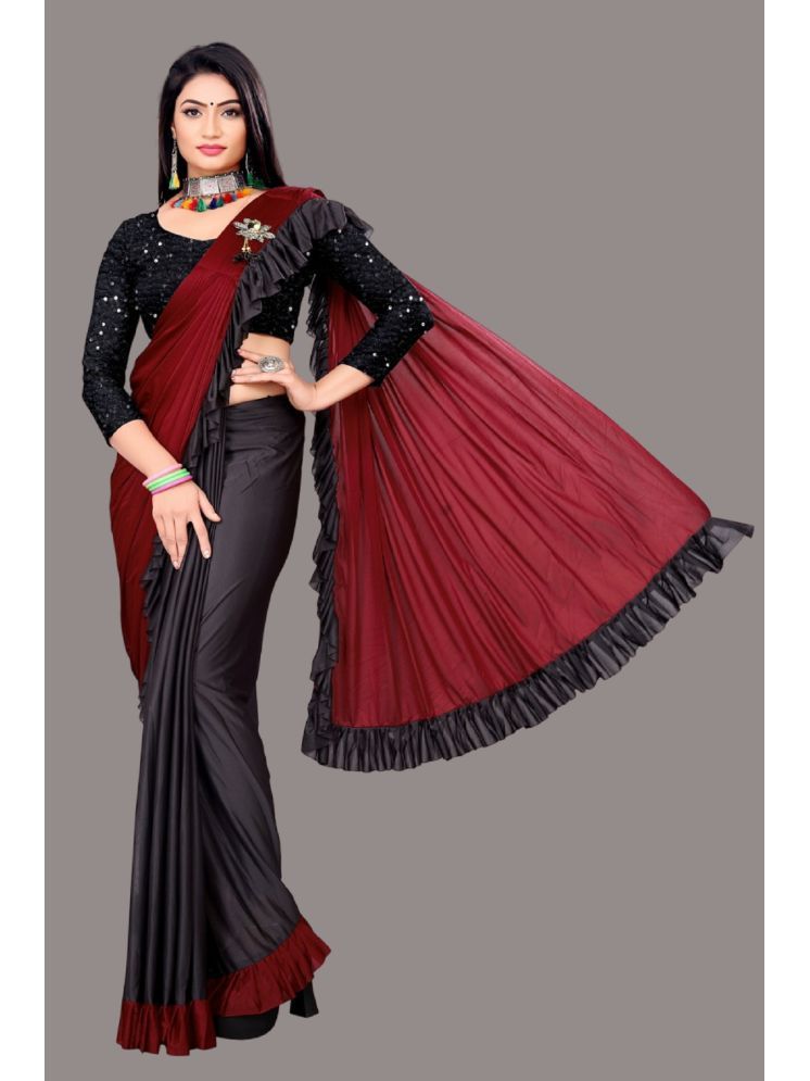     			Lady Shopi Lycra Embellished Saree With Blouse Piece - Red ( Pack of 1 )