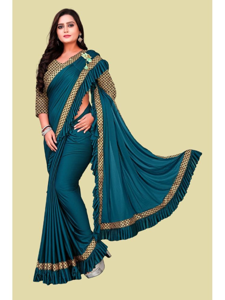     			Lady Shopi Lycra Embellished Saree With Blouse Piece - SkyBlue ( Pack of 1 )