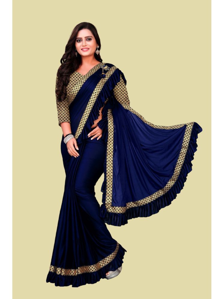     			Lady Shopi Lycra Embellished Saree With Blouse Piece - Navy Blue ( Pack of 1 )