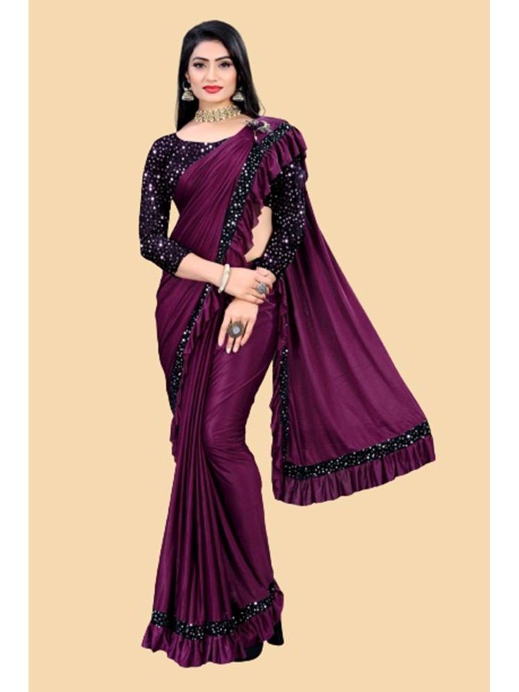     			Lady Shopi Lycra Embellished Saree With Blouse Piece - Wine ( Pack of 1 )