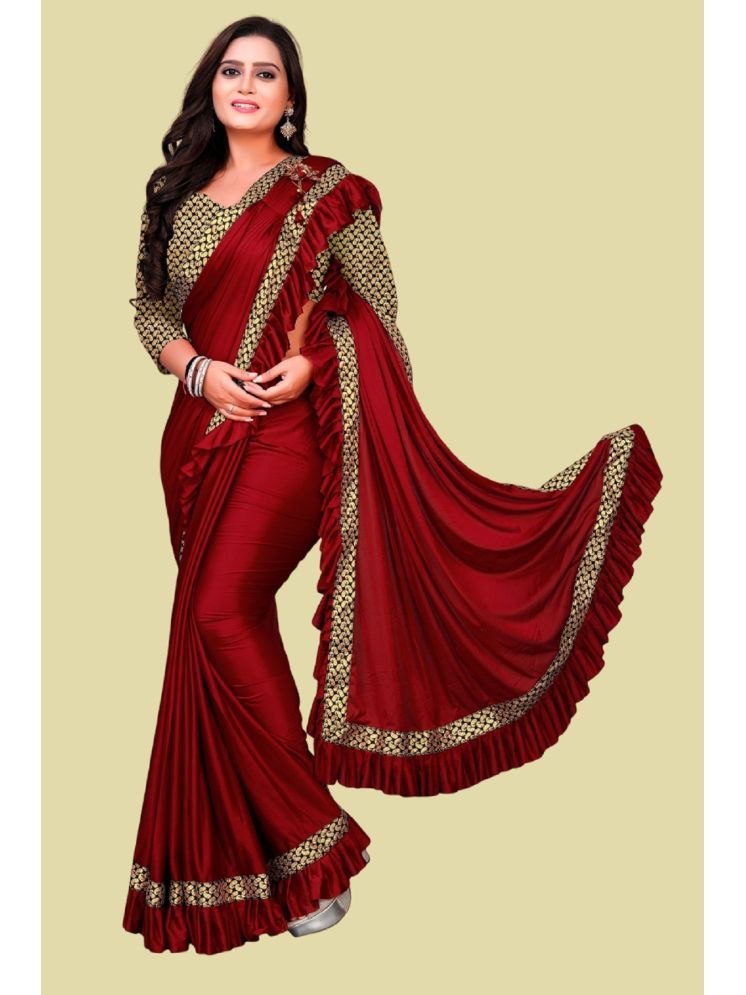     			Lady Shopi Lycra Embellished Saree With Blouse Piece - Red ( Pack of 1 )