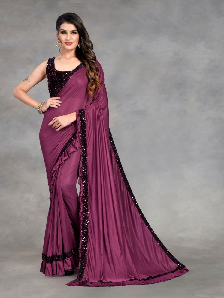     			Lady Shopi Lycra Embellished Saree With Blouse Piece - Wine ( Pack of 1 )