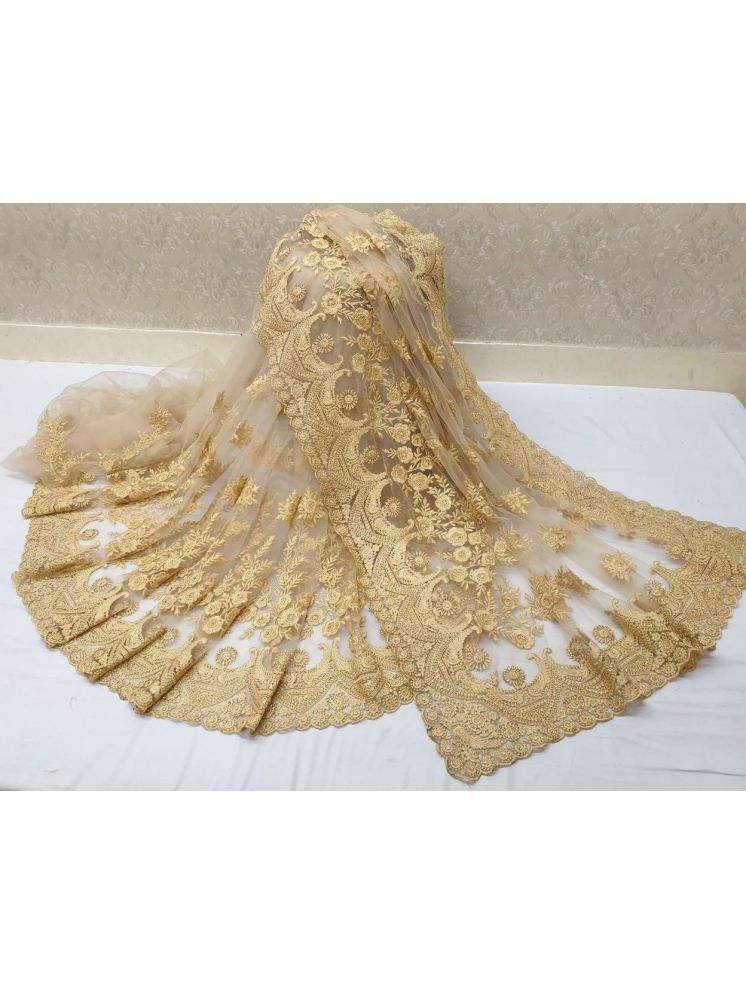     			Lady Shopi Net Embroidered Saree With Blouse Piece - Cream ( Pack of 1 )