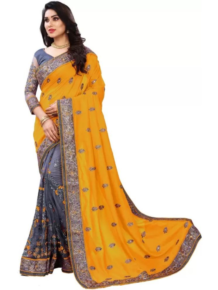     			Lady Shopi Silk Embellished Saree With Blouse Piece - Yellow ( Pack of 1 )