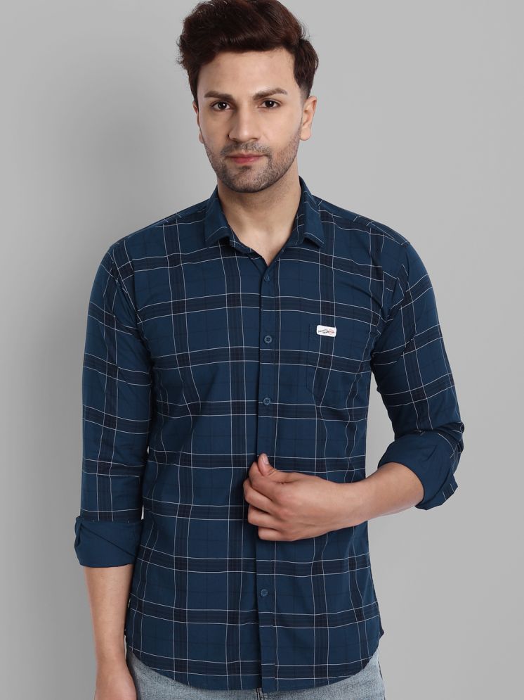     			MAJESTIC MAN 100% Cotton Slim Fit Checks Full Sleeves Men's Casual Shirt - Navy Blue ( Pack of 1 )