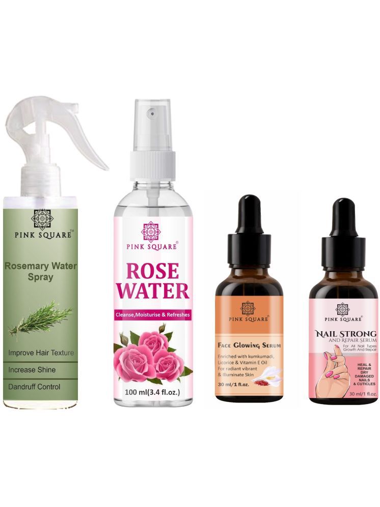     			Rosemary Water Hair Spray 100ml, Hydrating Fresh Rose water 100ml, Face Glowing Skin Serum 30ml & Nail Strong Serum 30ml Combo 4