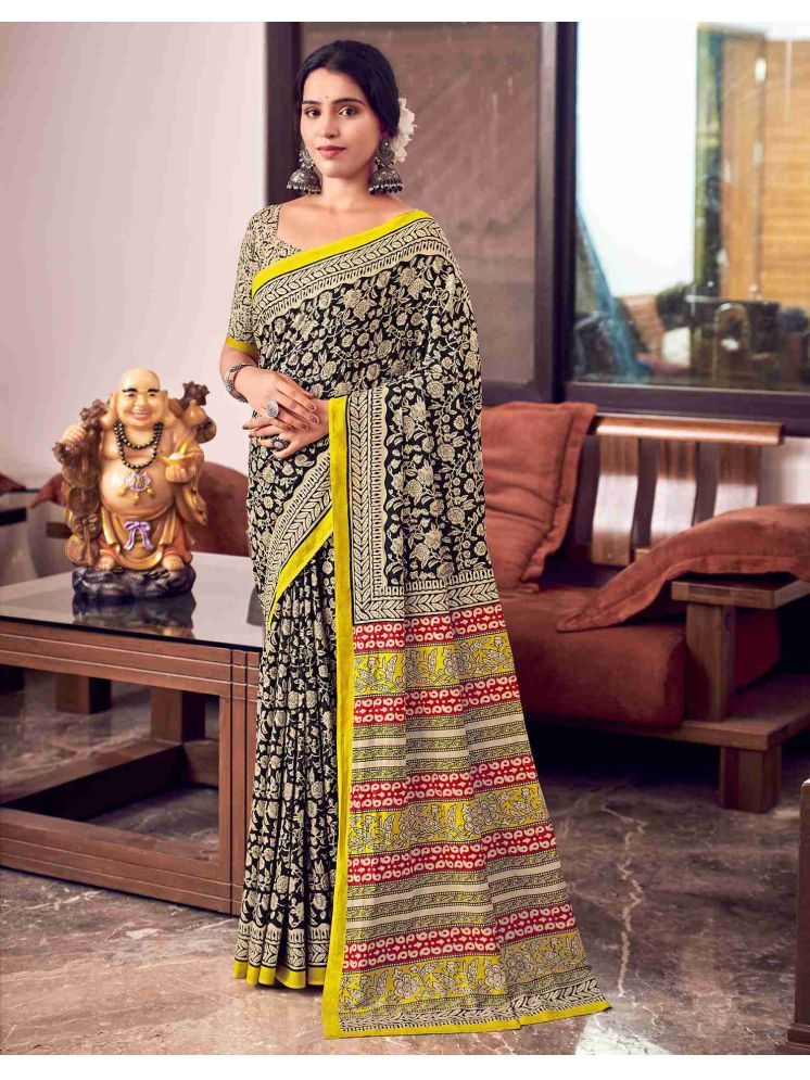     			Vividvibe Cotton Printed Saree With Blouse Piece - Charcoal ( Pack of 1 )