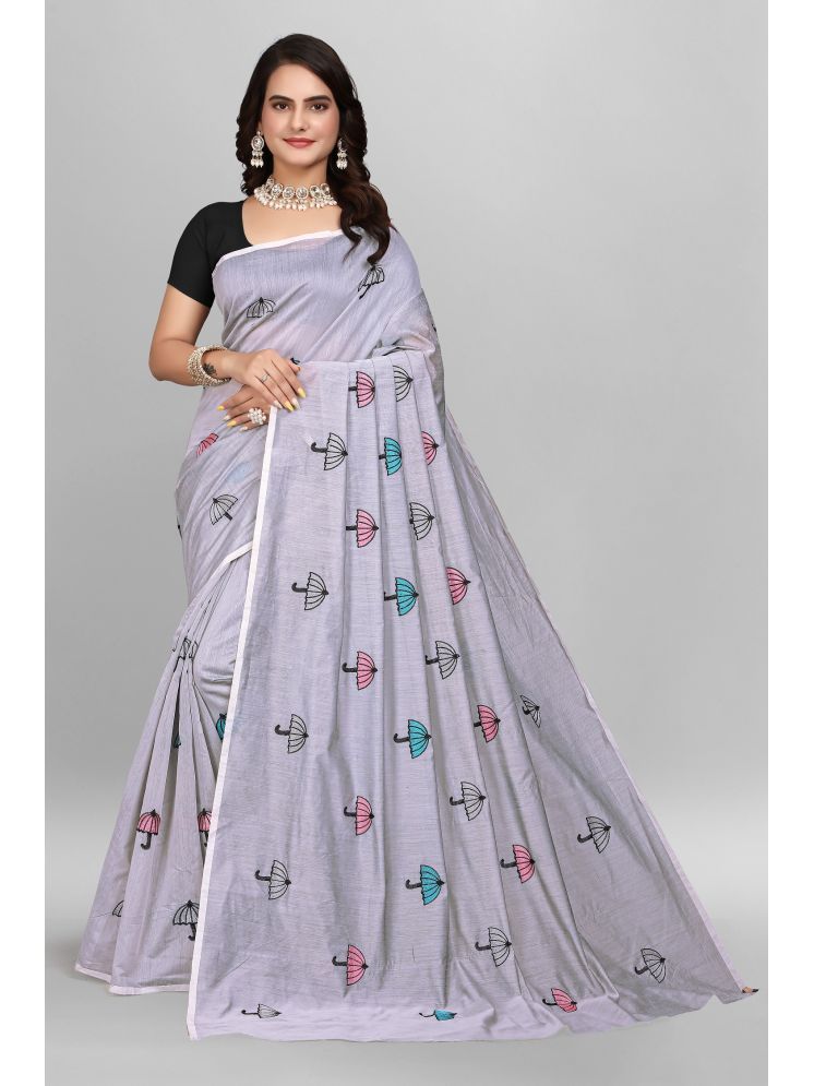     			A TO Z CART Chanderi Embroidered Saree With Blouse Piece - Grey ( Pack of 1 )