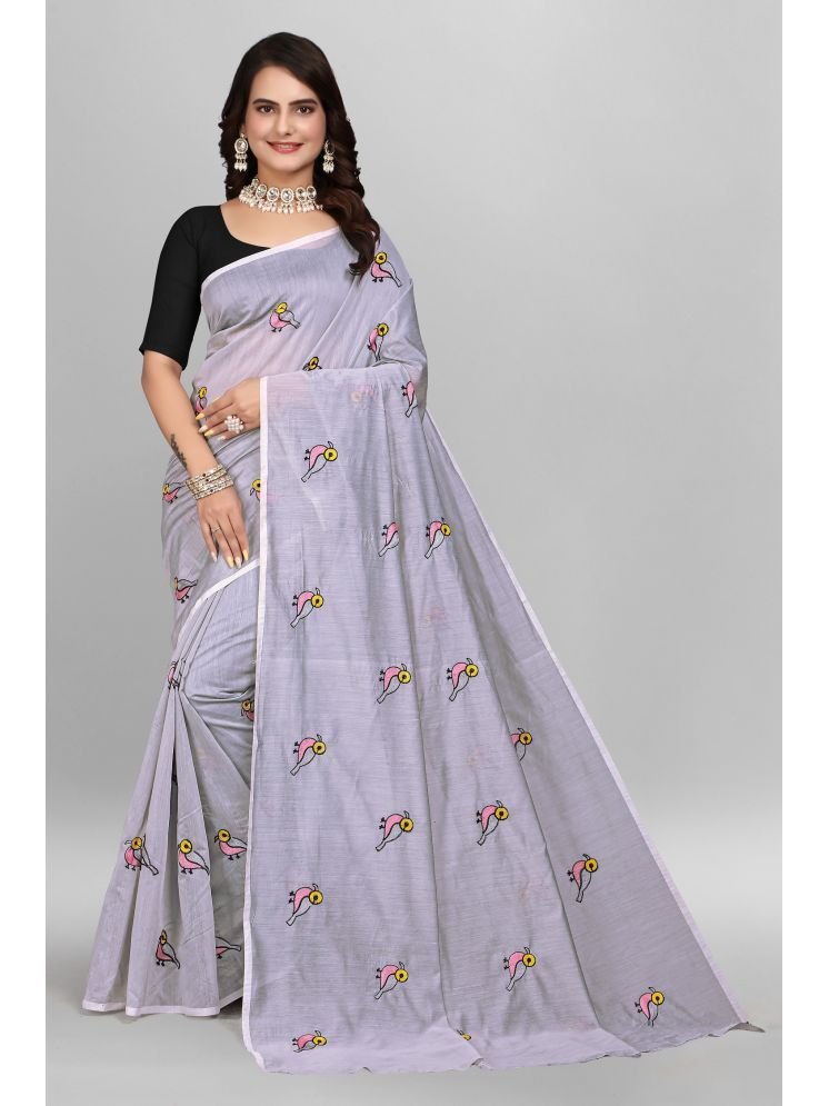     			A TO Z CART Chanderi Embroidered Saree With Blouse Piece - Grey ( Pack of 1 )