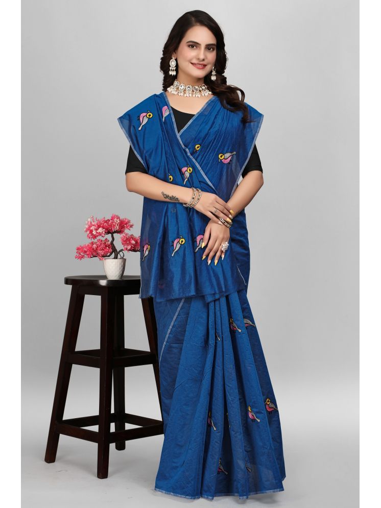     			A TO Z CART Chanderi Embroidered Saree With Blouse Piece - Blue ( Pack of 1 )