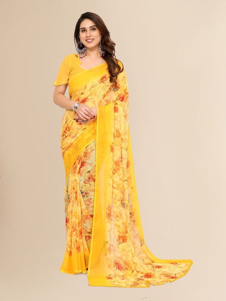     			ANAND SAREES Georgette Printed Saree With Blouse Piece - Yellow ( Pack of 1 )