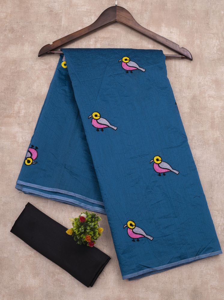     			Aika Chanderi Embroidered Saree With Blouse Piece - Blue ( Pack of 1 )