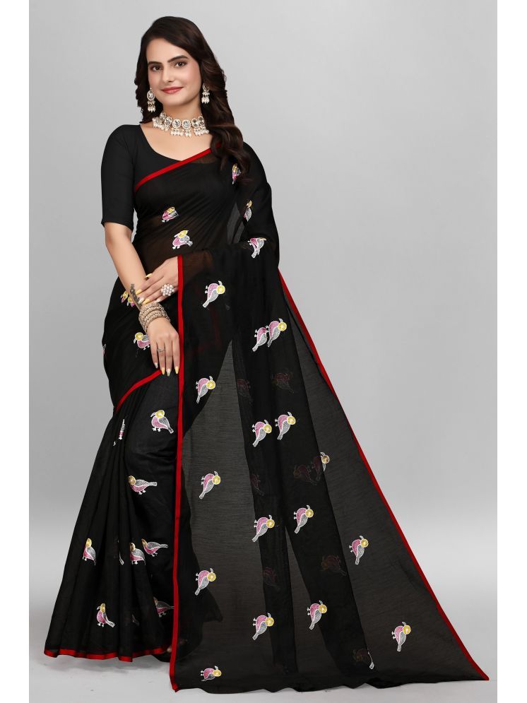     			Aika Chanderi Embroidered Saree With Blouse Piece - Black ( Pack of 1 )